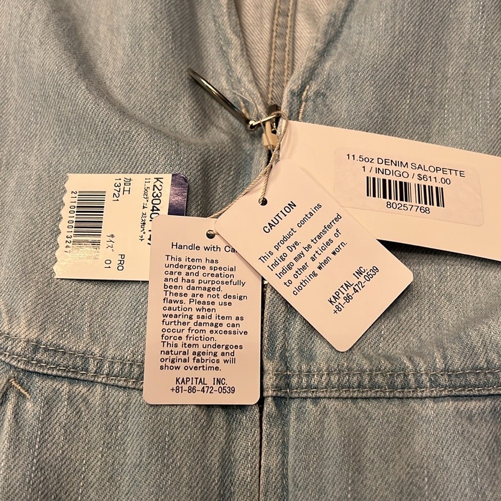 Kapital Blue Denim Overalls Wide-Leg Salopette NWT size 1 - Picture 10 of 17